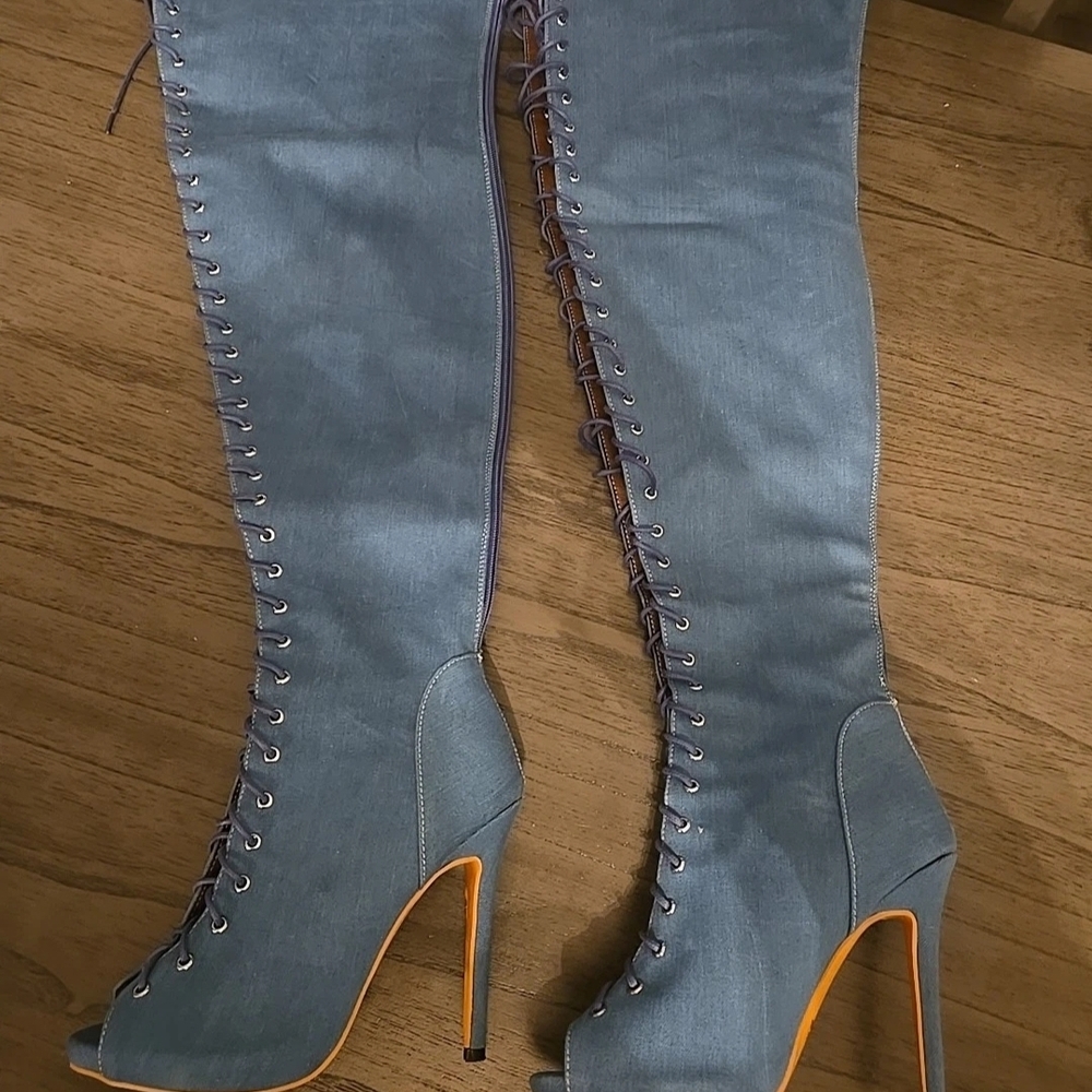 Stylish Blue Over-the-Knee Boots - Picture 1 of 4